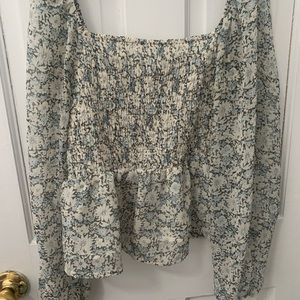 Abercrombie & Fitch Smocked Blue Floral Long Sleeve Top